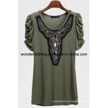 Camiseta de verano con cuello redondo y rebordeador Summer Hotsale para mujer